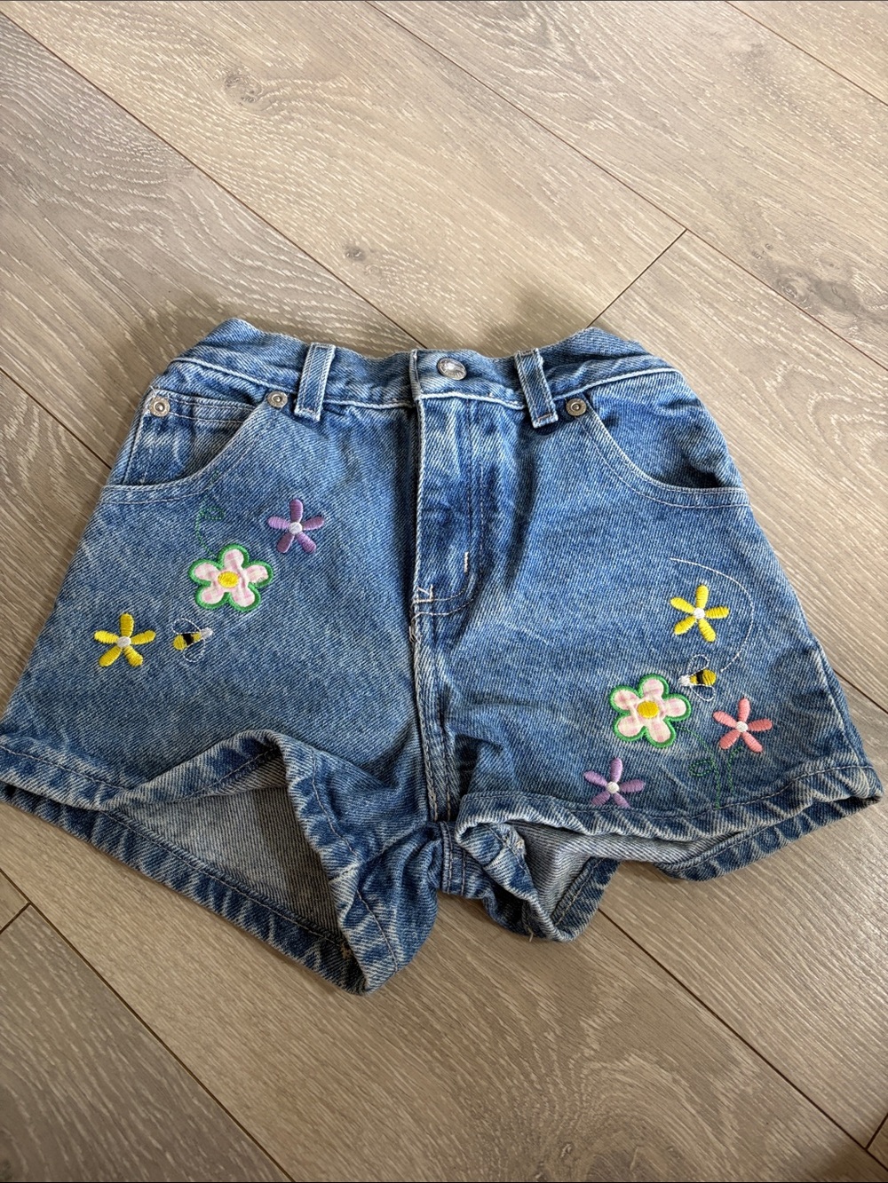 Sonoma Blue Denim Shorts with Colorful Floral Embroidery